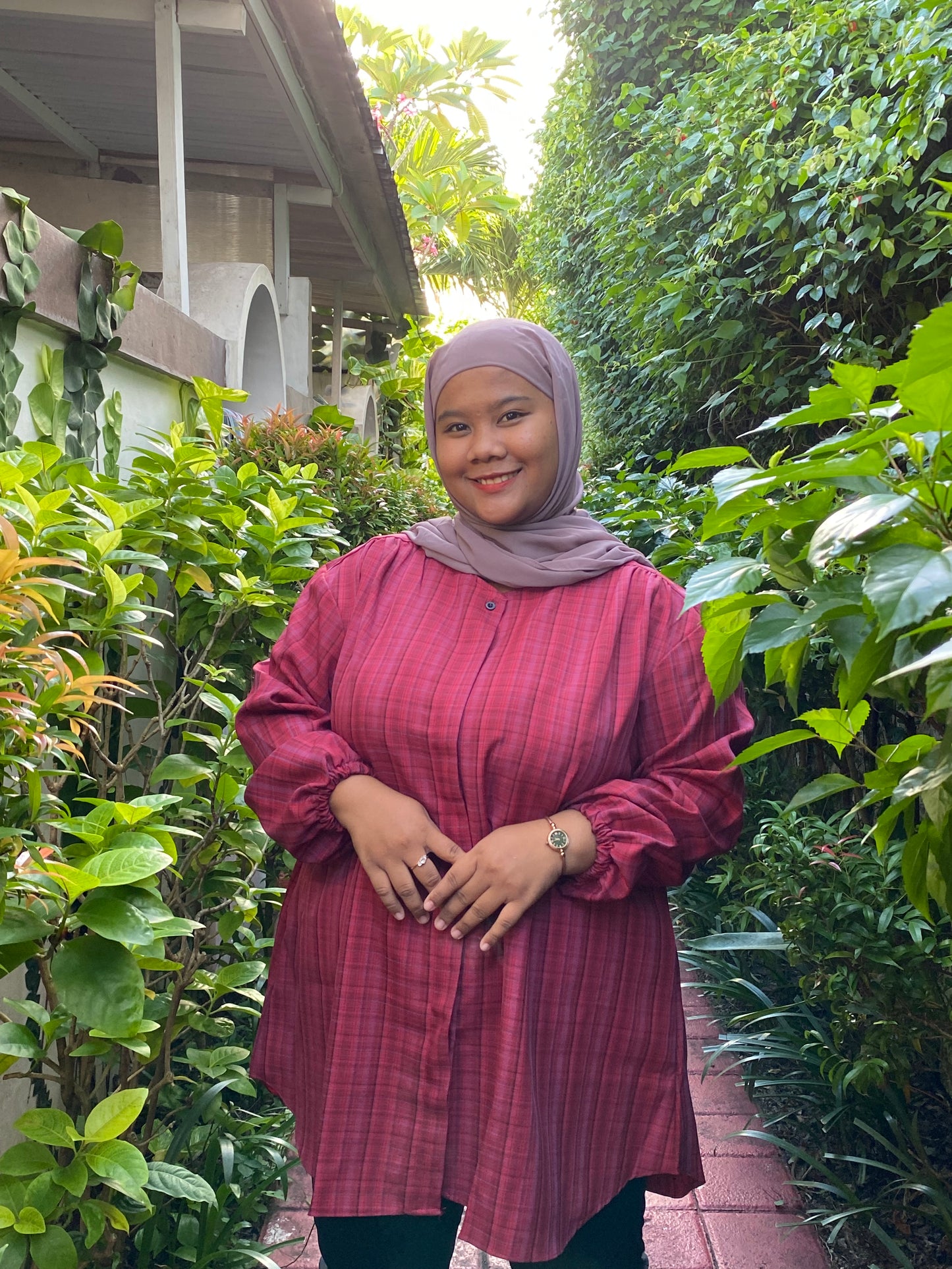 Kemeja Korea Kotak Marron Bigsize