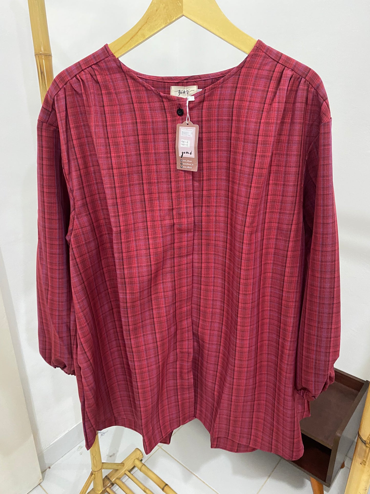 Kemeja Korea Kotak Marron Bigsize