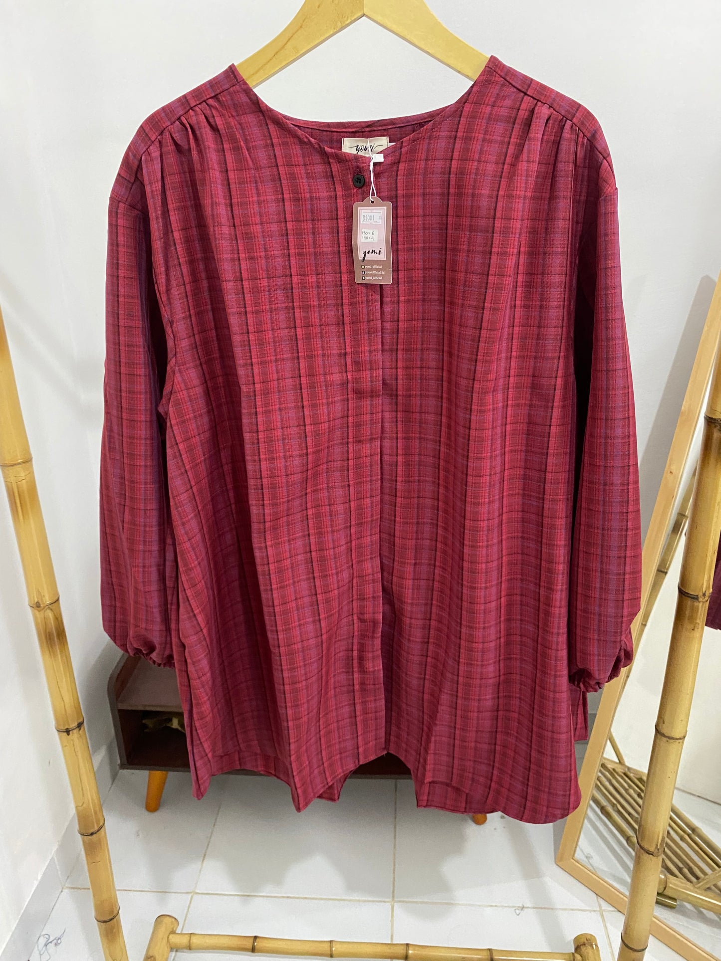 Kemeja Korea Kotak Marron Bigsize