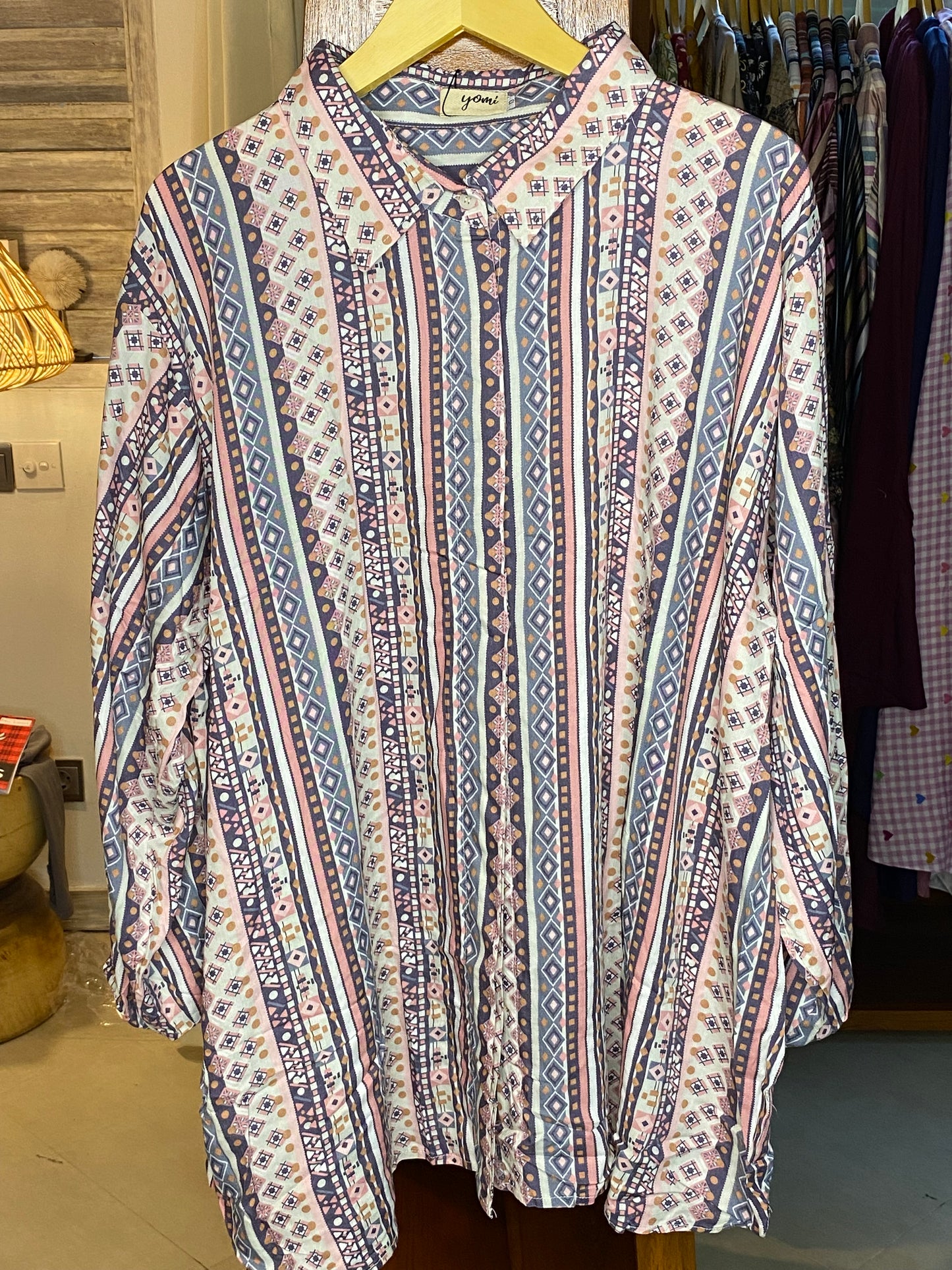 Kemeja Jumbo Etnik Pink Abu Big Size
