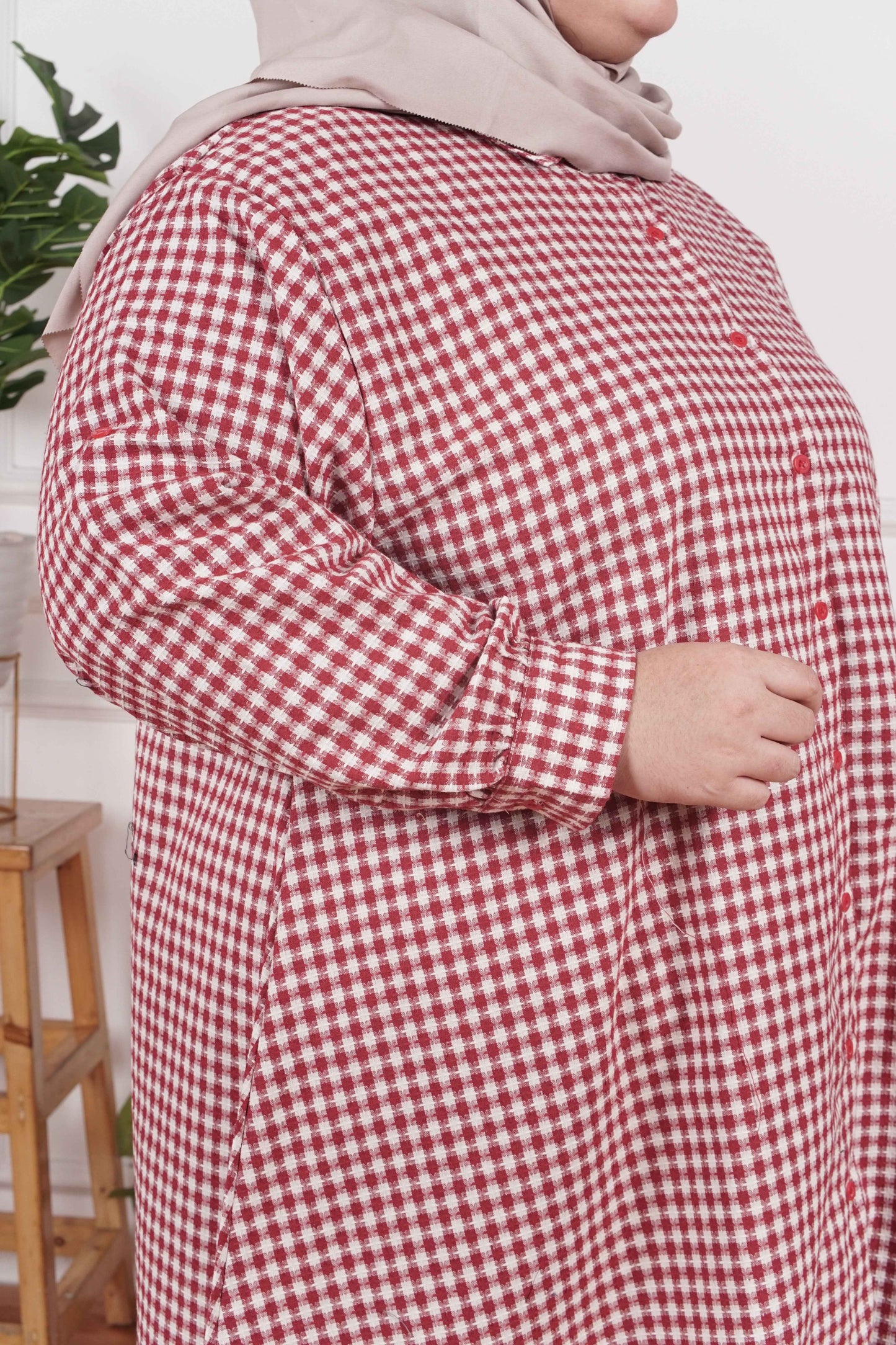 Yomi Official - Tunic Suit Azura | Setelan Tunik Kotak Khaki Maroon