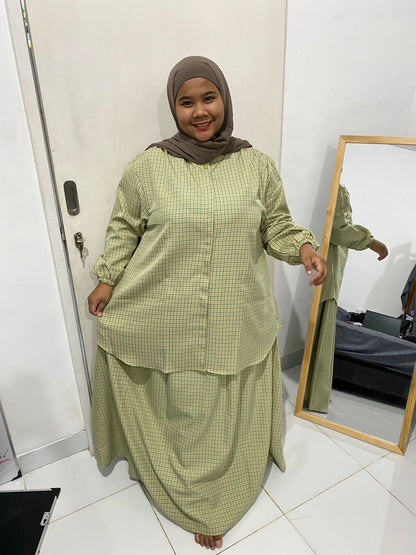 Setelan Rok Jumbo Kotak Hijau
