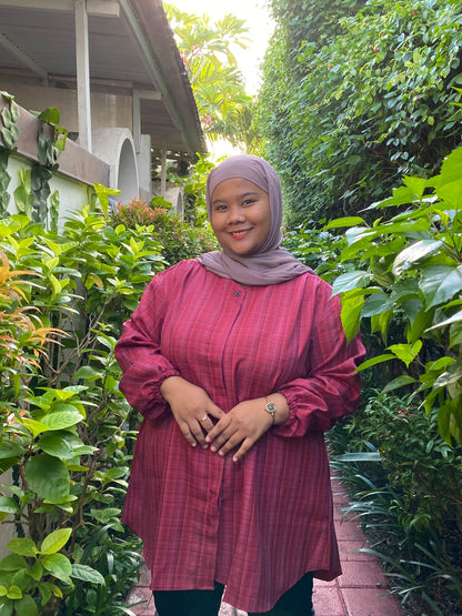 Kemeja Korea Kotak Marron Bigsize