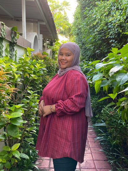 Kemeja Korea Kotak Marron Bigsize