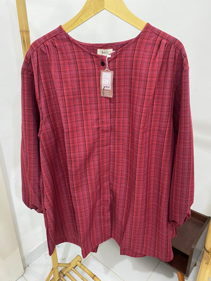 Kemeja Korea Kotak Marron Bigsize