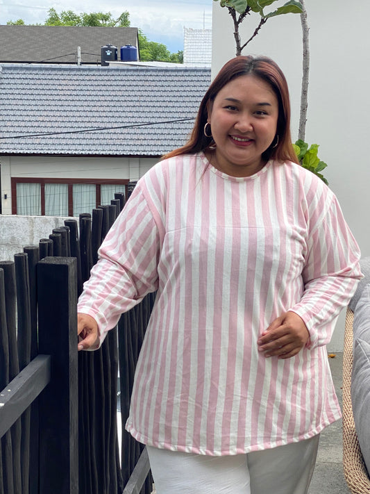 Kaos Jumbo Garis Pink Soft