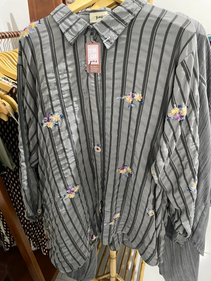 Kemeja Jumbo Bordir Airflow Grey