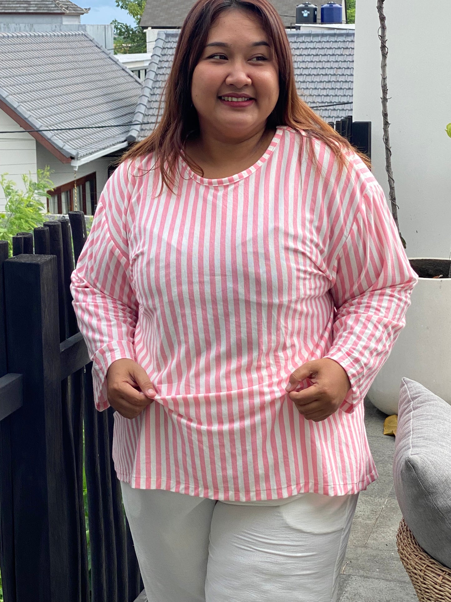 Kaos Jumbo Garis Pink