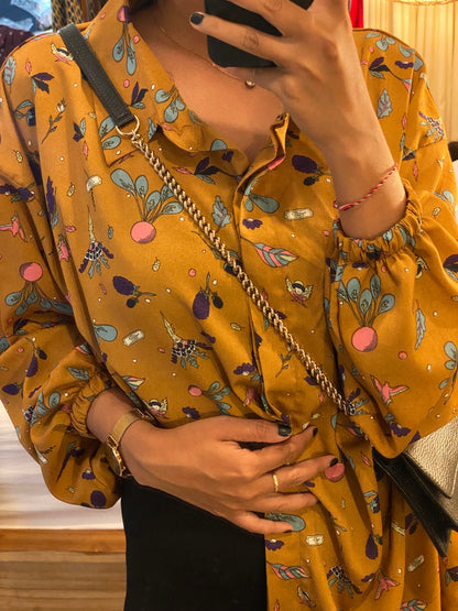 Kemeja Jumbo Motif Fruty Mustard