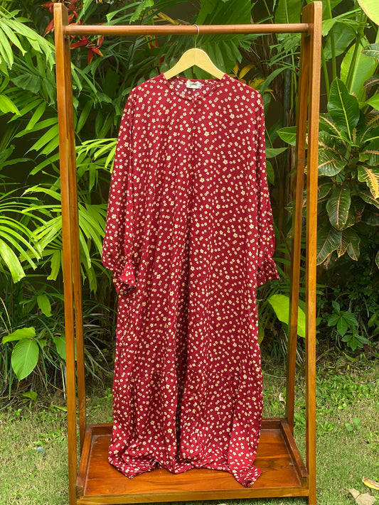 Gamis Jumbo Rayon Maroon Flower