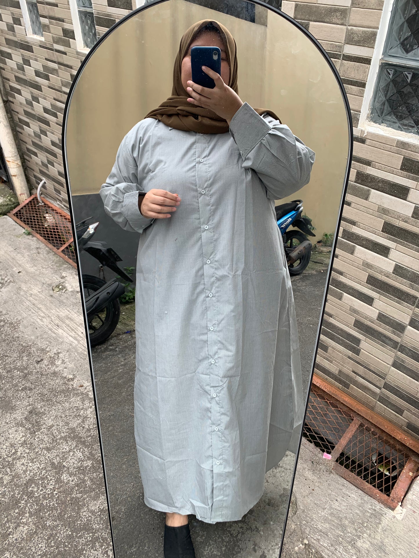 Gamis Katun Jumbo Garis Abu