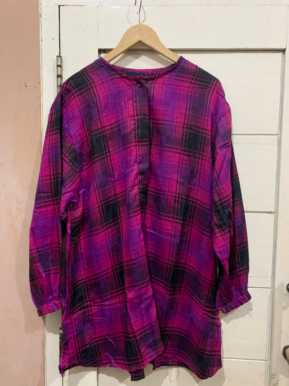 Yomi Official - Kemeja Vellena | Tissue Kotak Ungu