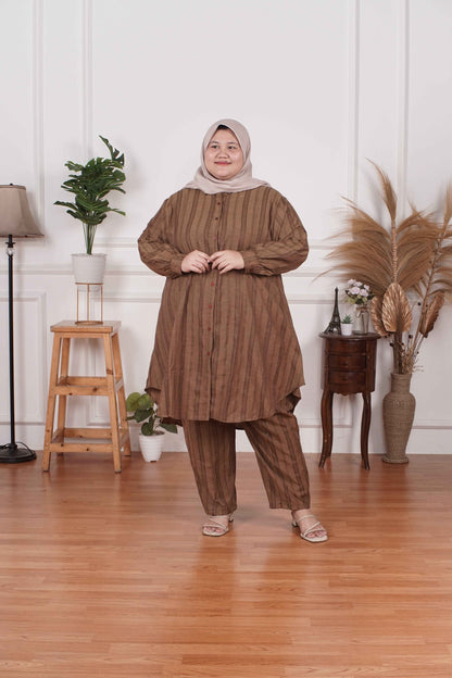 Yomi Official - Tunic Suit Azura | Setelan Tunik Olive Stripe