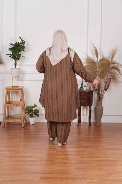 Yomi Official - Tunic Suit Azura | Setelan Tunik Olive Stripe