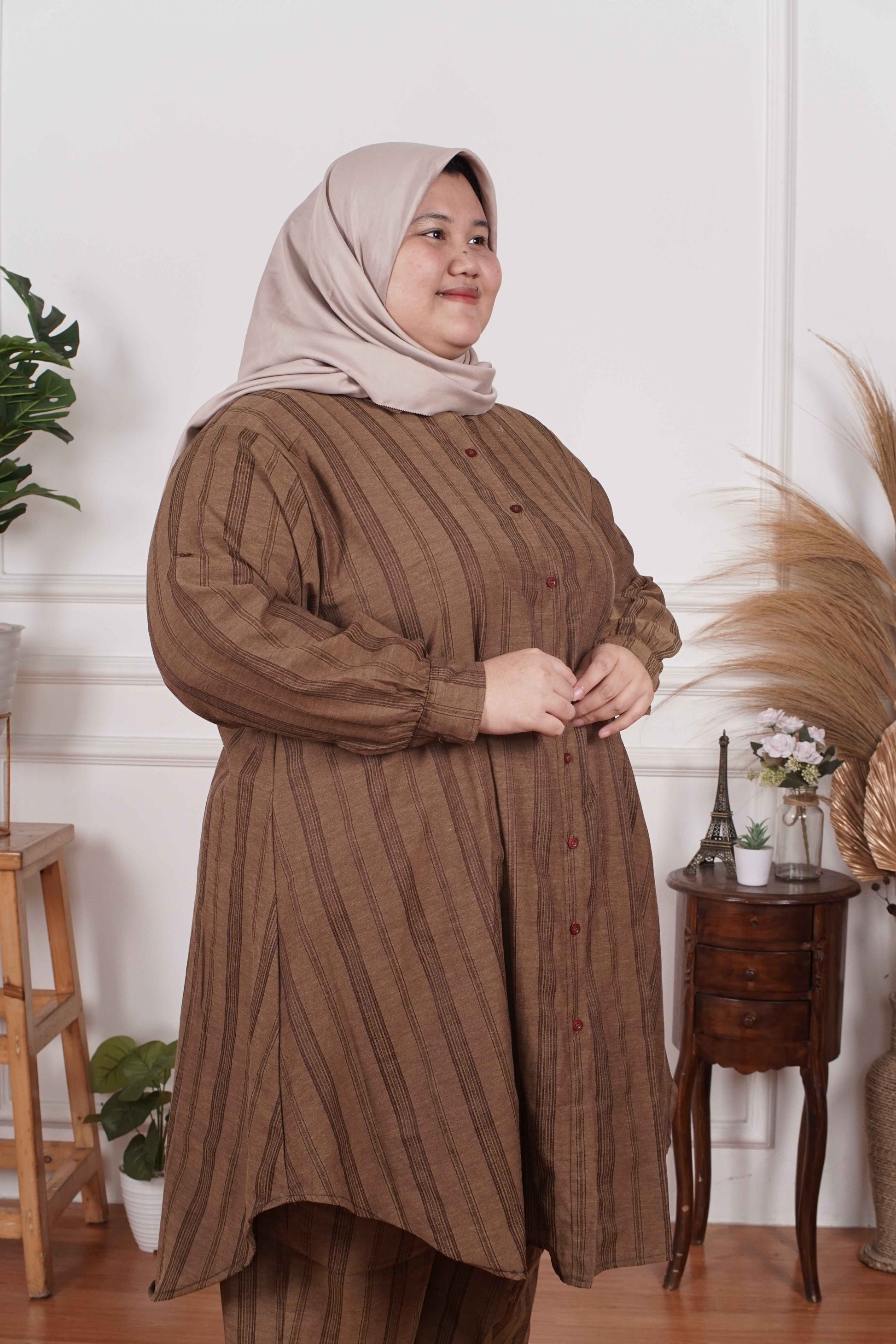 Yomi Official - Tunic Suit Azura | Setelan Tunik Olive Stripe