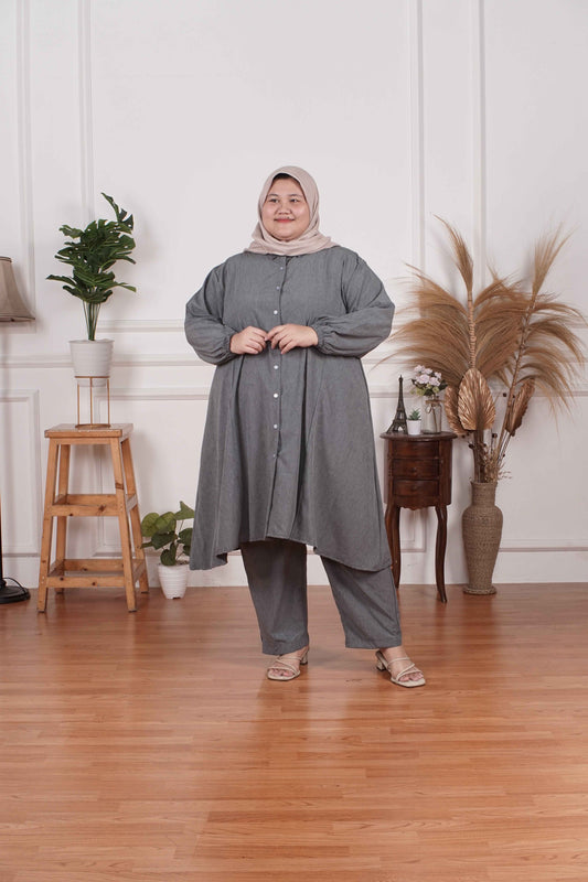 Yomi Official - Tunic Suit Yura | Setelan Tunik Slit Black Gray Abstrak