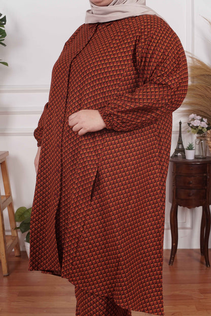 Yomi Official - Tunic Suit Yura | Setelan Tunik Slit Teracotta Dots