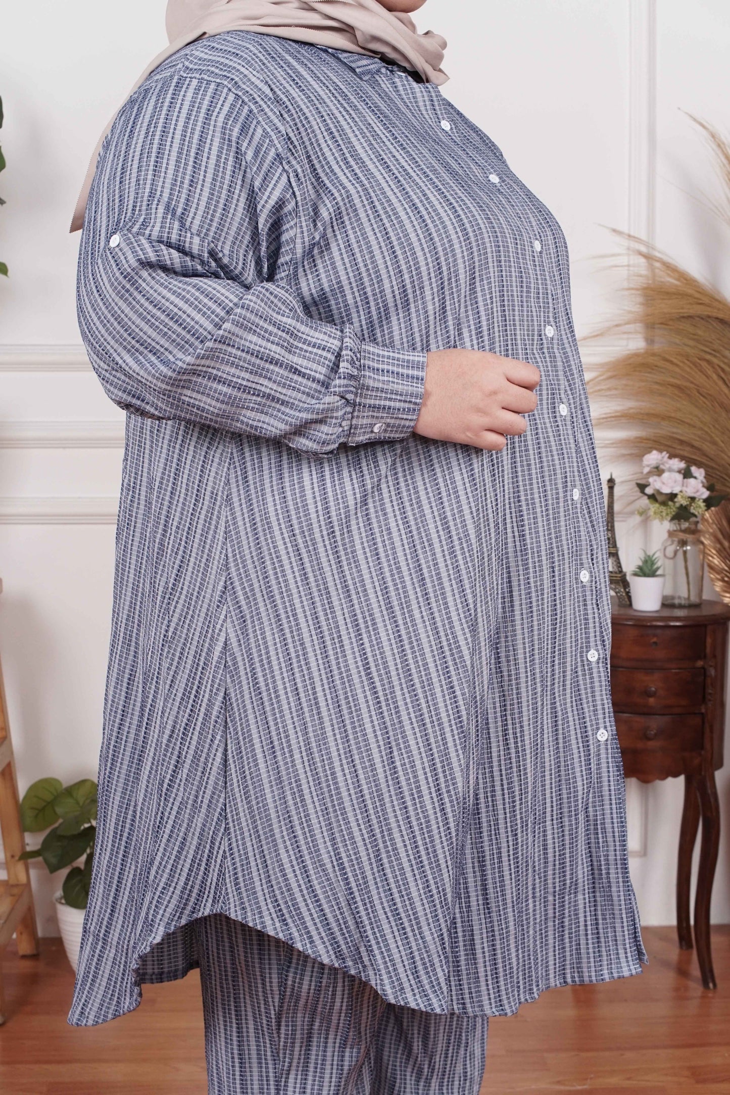 Yomi Official - Tunic Suit Azura | Setelan Tunik Grey Denim Shape