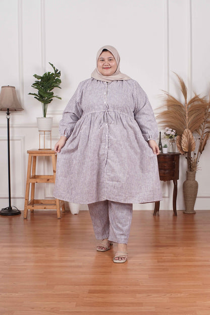 Yomi Official - Tunic Suit Emalia | Setelan Tunik Serut Stripe Lilac