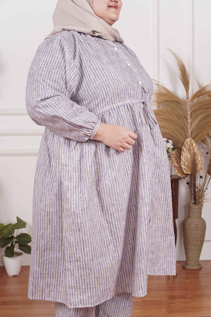 Yomi Official - Tunic Suit Emalia | Setelan Tunik Serut Stripe Lilac