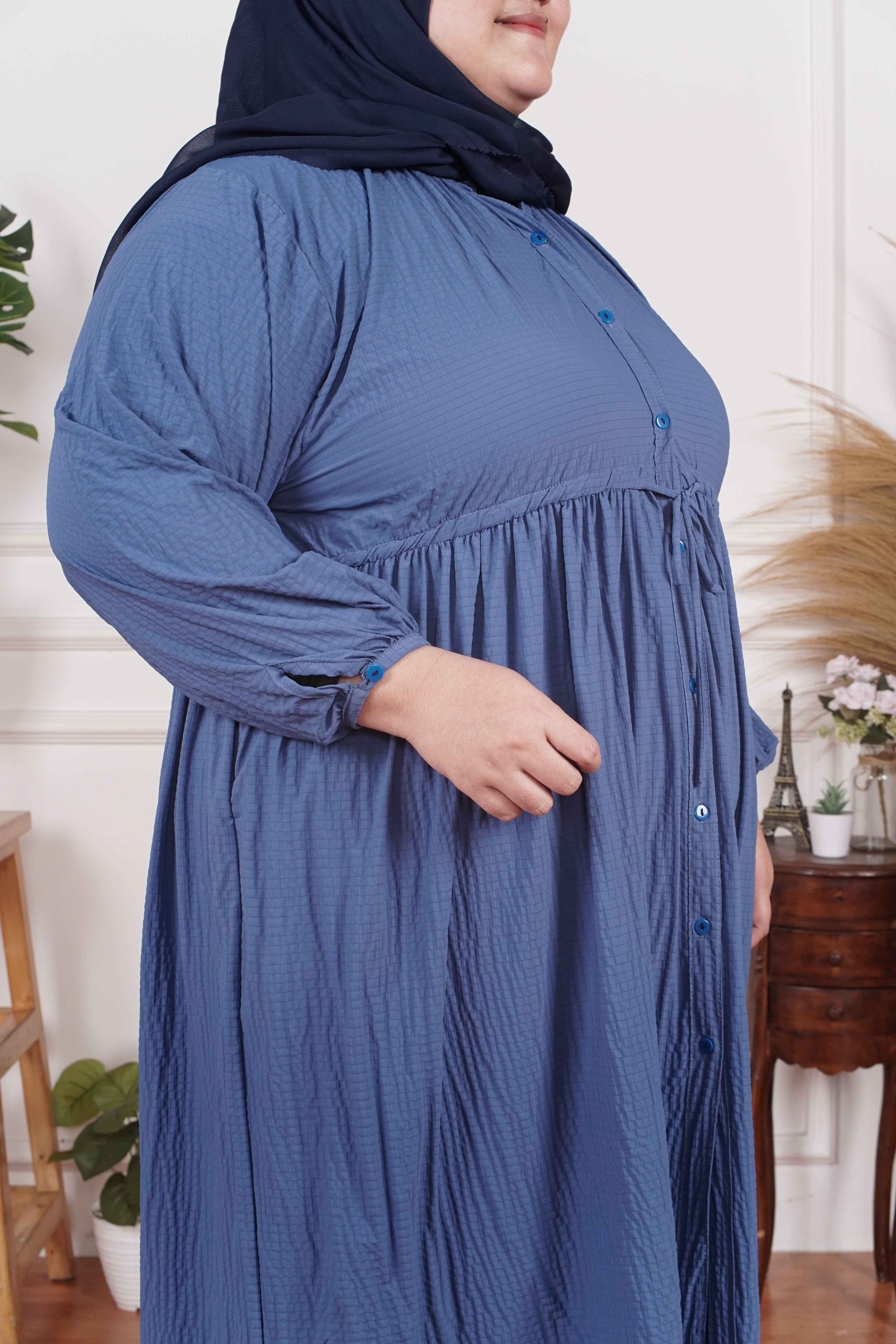 Yomi Official - Tunic Suit Emalia | Setelan Tunik Serut Blue Safir