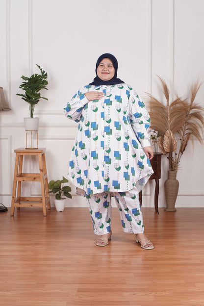 Yomi Official - Tunic Suit Azura | Setelan Tunik Cartoon Broken White