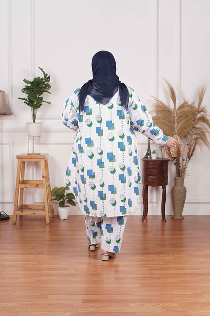 Yomi Official - Tunic Suit Azura | Setelan Tunik Cartoon Broken White