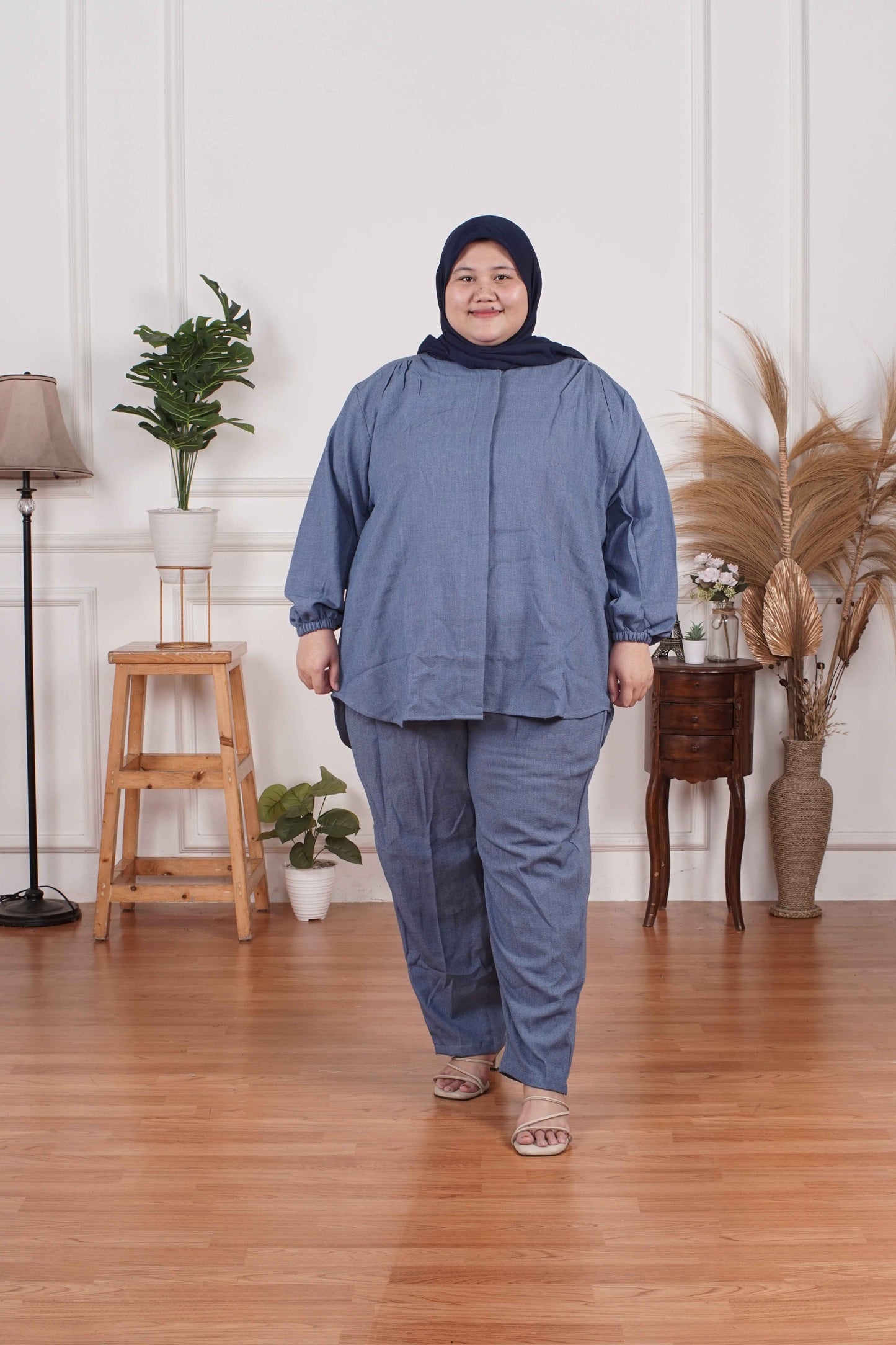 Yomi Official - Ayumi Set | Oneset Kemeja Denim Dots