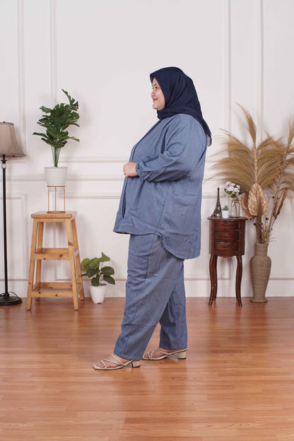 Yomi Official - Ayumi Set | Oneset Kemeja Denim Dots