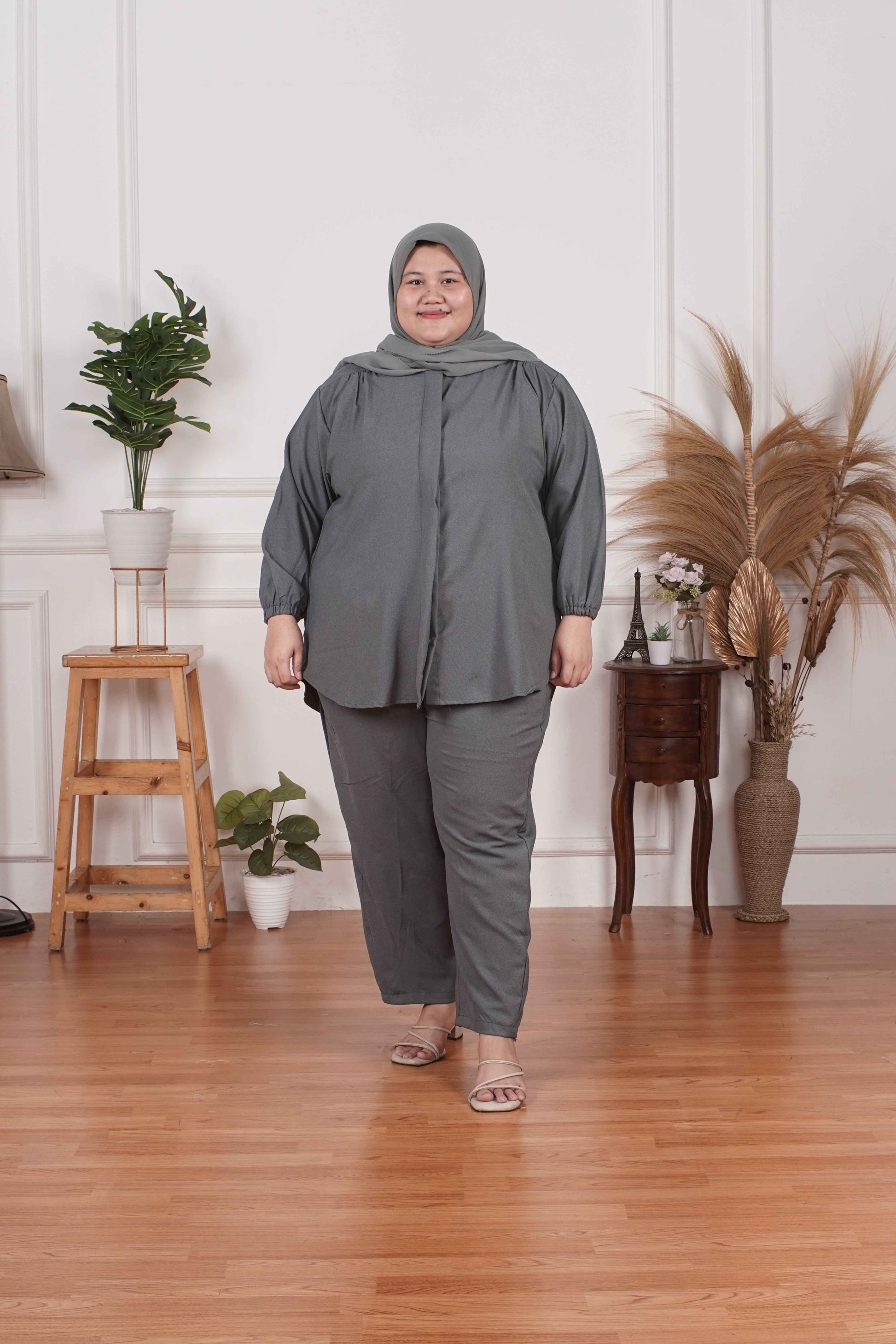 Yomi Official - Ayumi Set | Oneset Kemeja Grey Denim