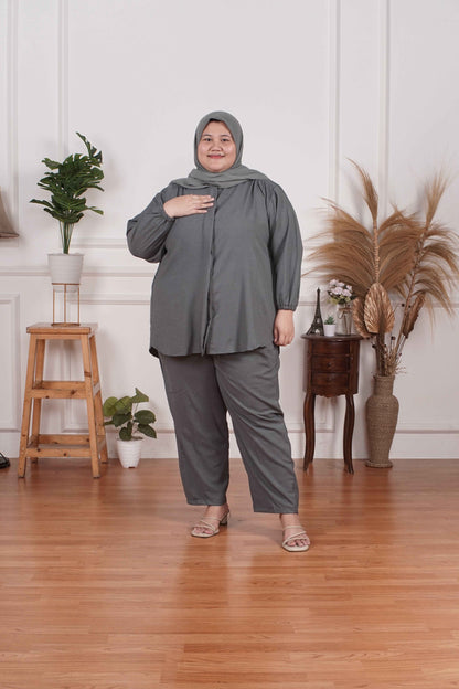 Yomi Official - Ayumi Set | Oneset Kemeja Grey Denim