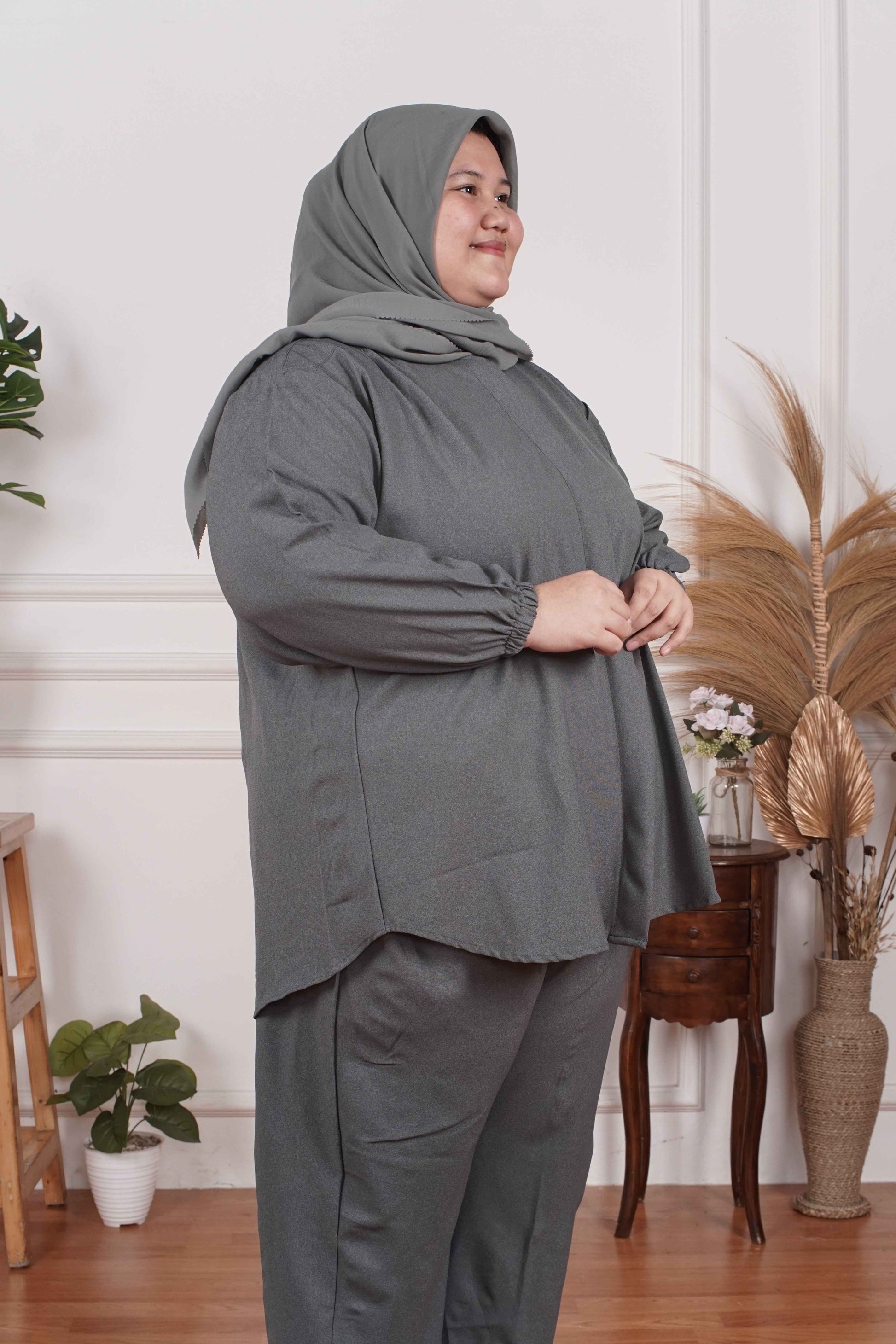 Yomi Official - Ayumi Set | Oneset Kemeja Grey Denim