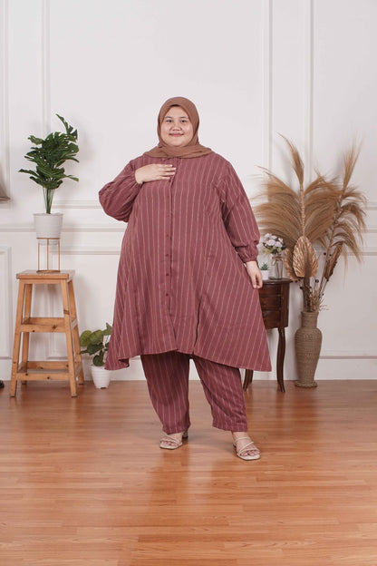 Yomi Official - Tunic Suit Yura | Setelan Tunik Slit Pink Blush