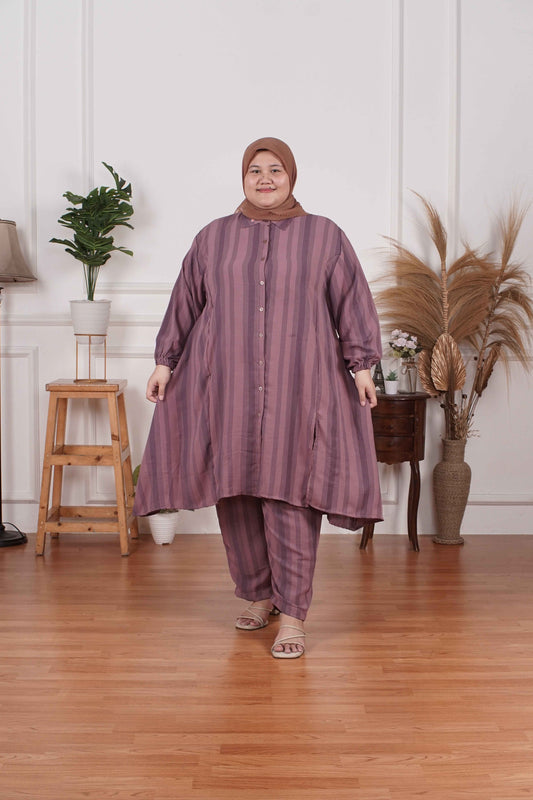Yomi Official - Tunic Suit Yura | Setelan Tunik Slit Stripe Taro