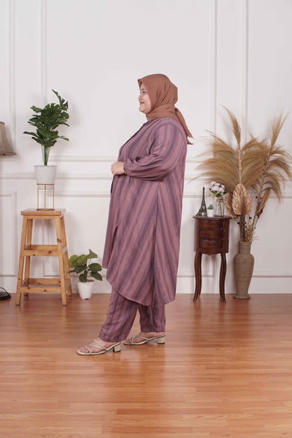 Yomi Official - Tunic Suit Yura | Setelan Tunik Slit Stripe Taro