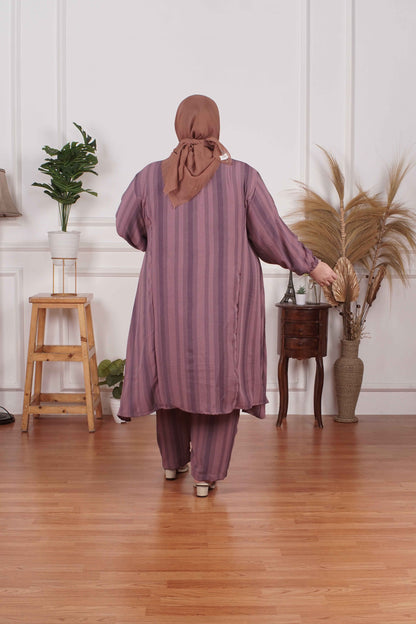 Yomi Official - Tunic Suit Yura | Setelan Tunik Slit Stripe Taro