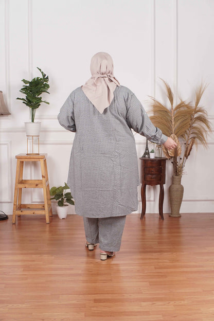 Yomi Official - Tunic Suit Azura | Setelan Tunik Geo Black White