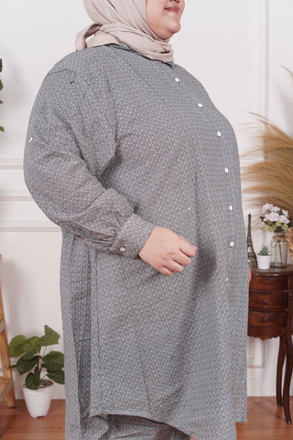 Yomi Official - Tunic Suit Azura | Setelan Tunik Geo Black White