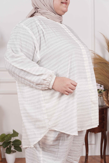 Yomi Official - Ayumi Set | Oneset Kemeja Stripe Nude