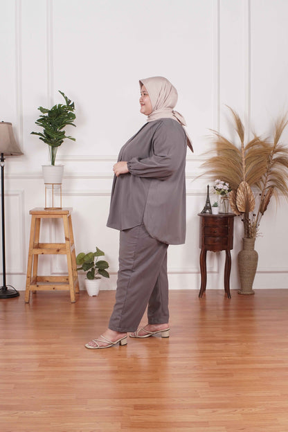 Yomi Official - Ayumi Set | Oneset Kemeja Basic Grey