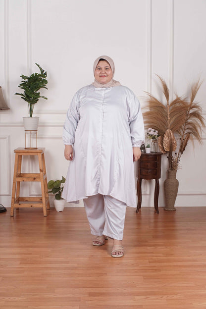 Yomi Official - Tunic Suit Yura | Setelan Tunik Slit Broken White Stripe