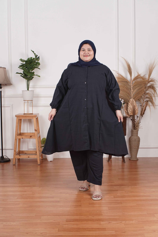 Yomi Official - Tunic Suit Yura | Setelan Tunik Slit Dark Navy