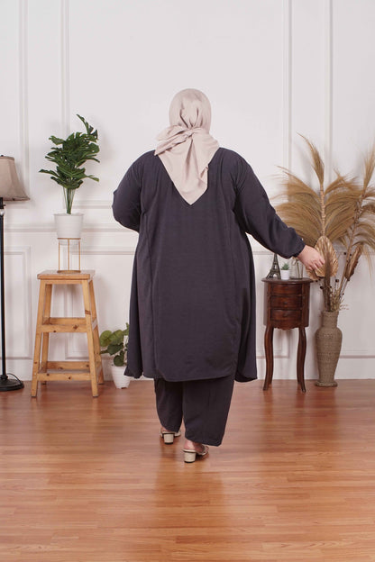 Yomi Official - Tunic Suit Yura | Setelan Tunik Slit Grey Navy