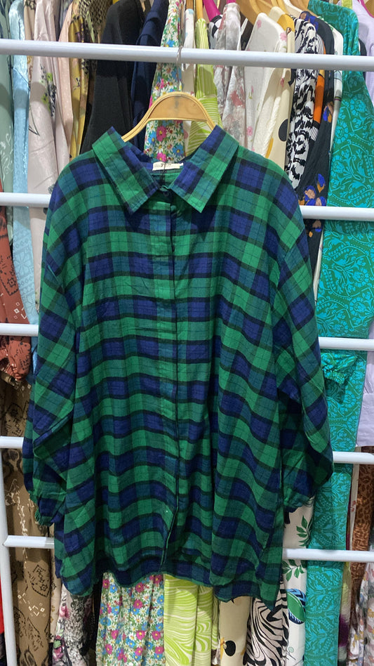 Kemeja Katun Flanel Navy Green