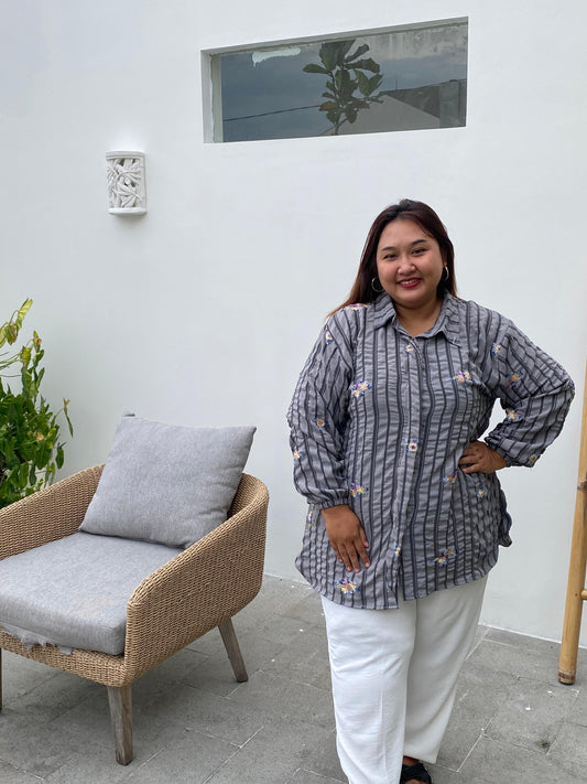 Yomi Official - Kemeja Vellena | Bordir Airflow Grey