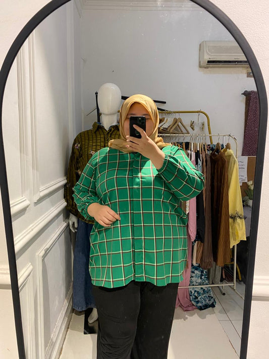 Yomi Official - Kemeja Vellena | Flanel Kotak Hijau