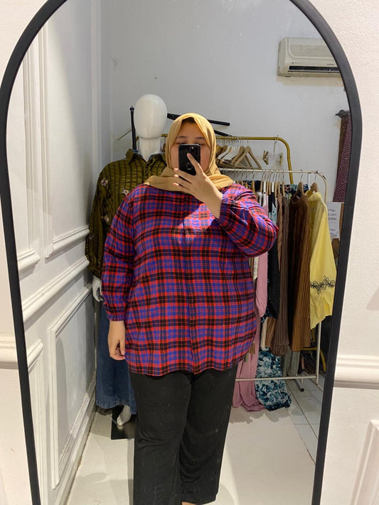 Yomi Official - Kemeja Vellena | Flanel Biru Merah