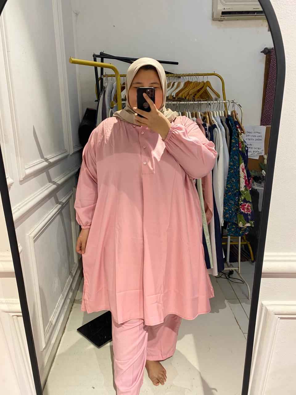 Yomi Official - Setelan Polos Tunik | Pink