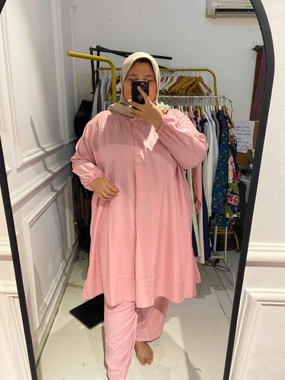 Yomi Official - Setelan Polos Tunik | Pink