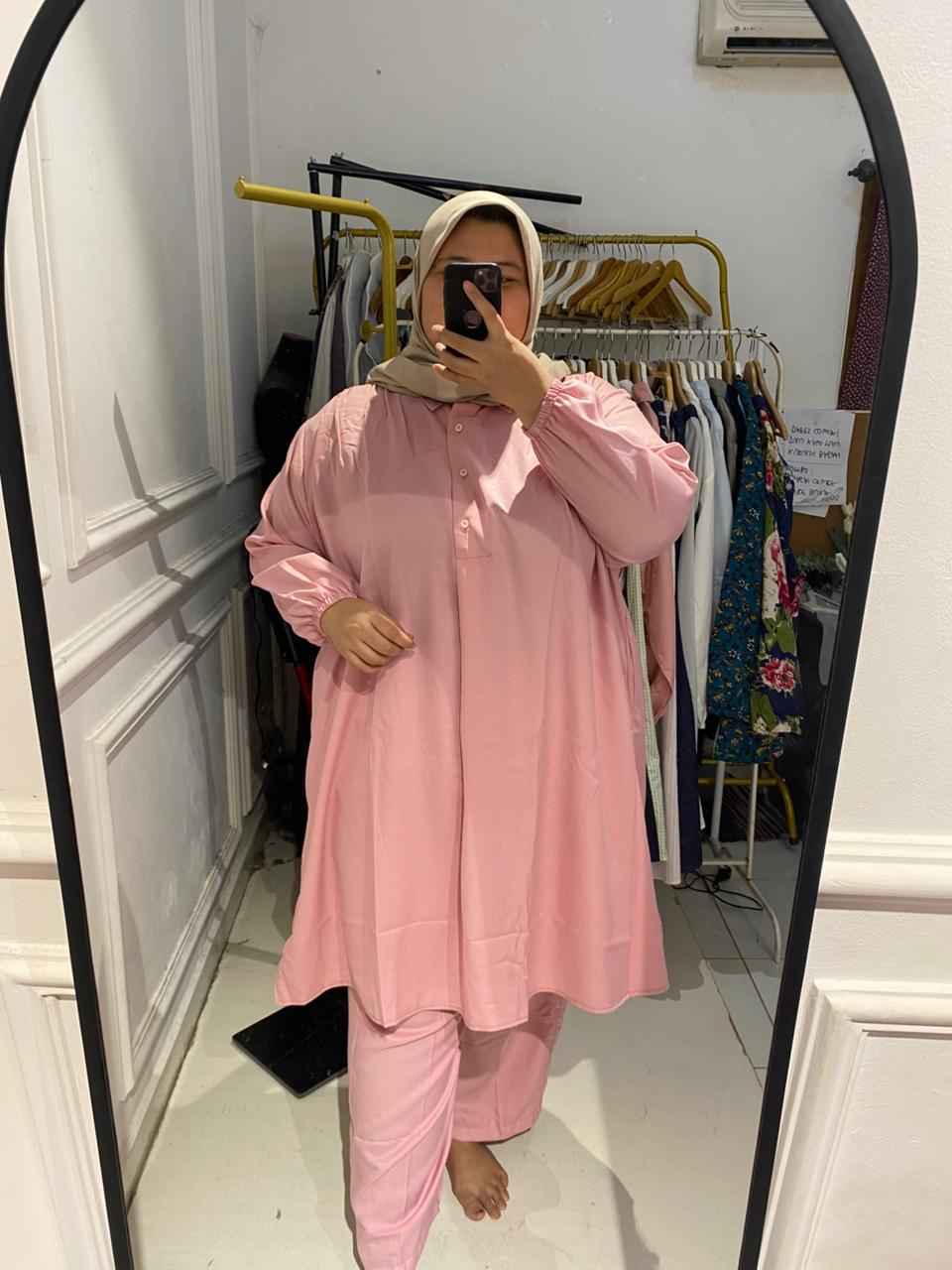 Yomi Official - Setelan Polos Tunik | Pink